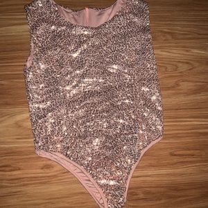 Rose gold sequin leotard